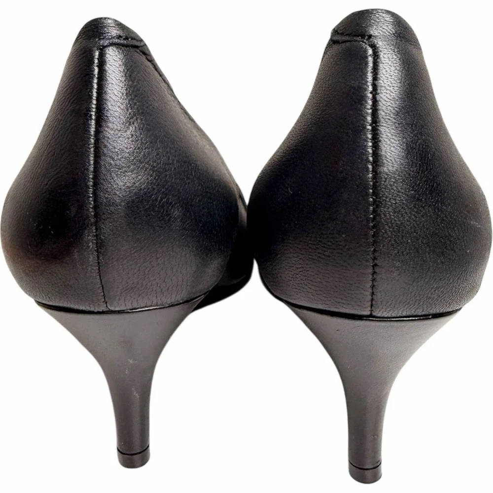 Maripe Mystic 152253 Black Leather Bow Pumps Women's 8M Pointed Toe Kitten Heels
